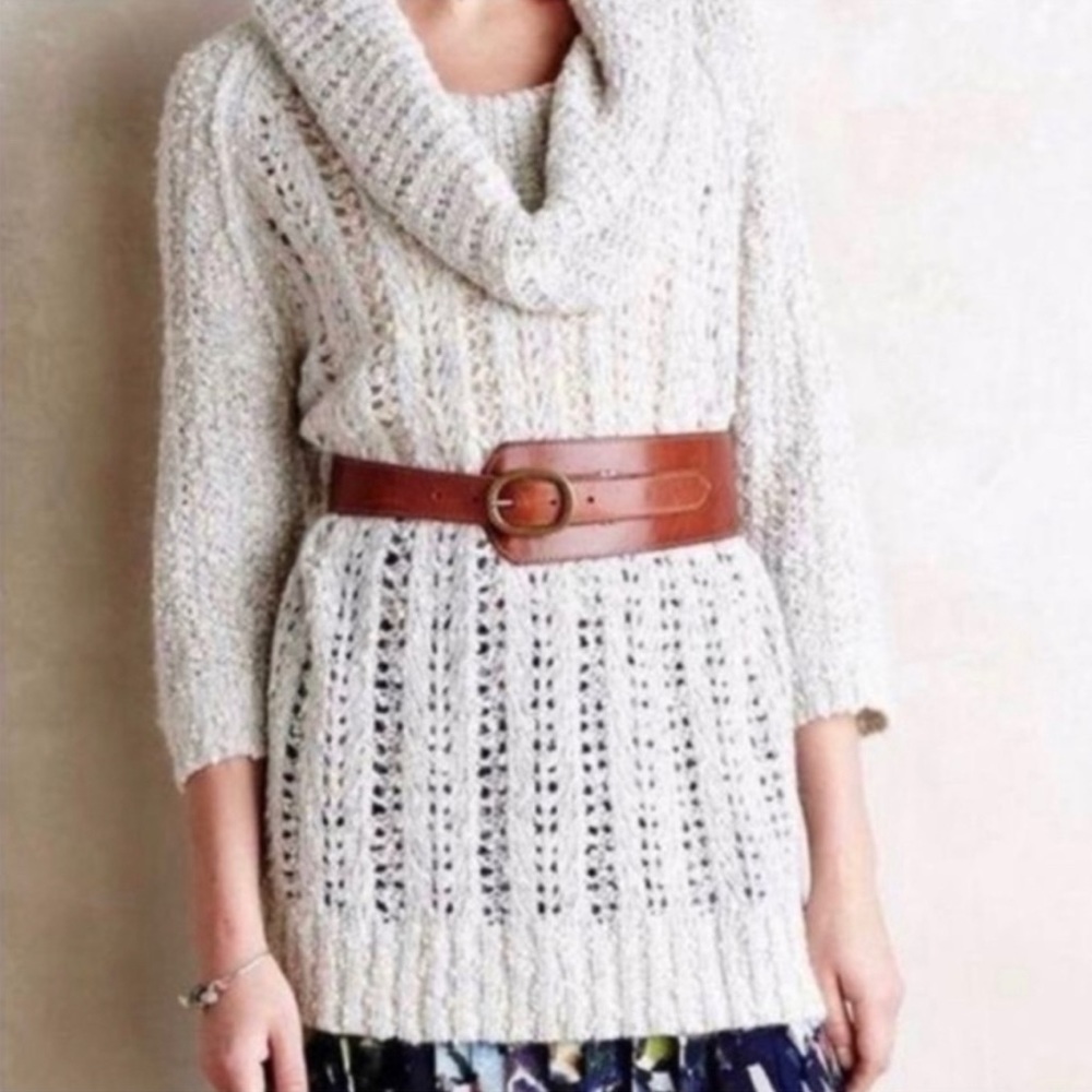 Anthropologie Sleeping On Snow Cowl Neck 3/4 Sleeve Sweater